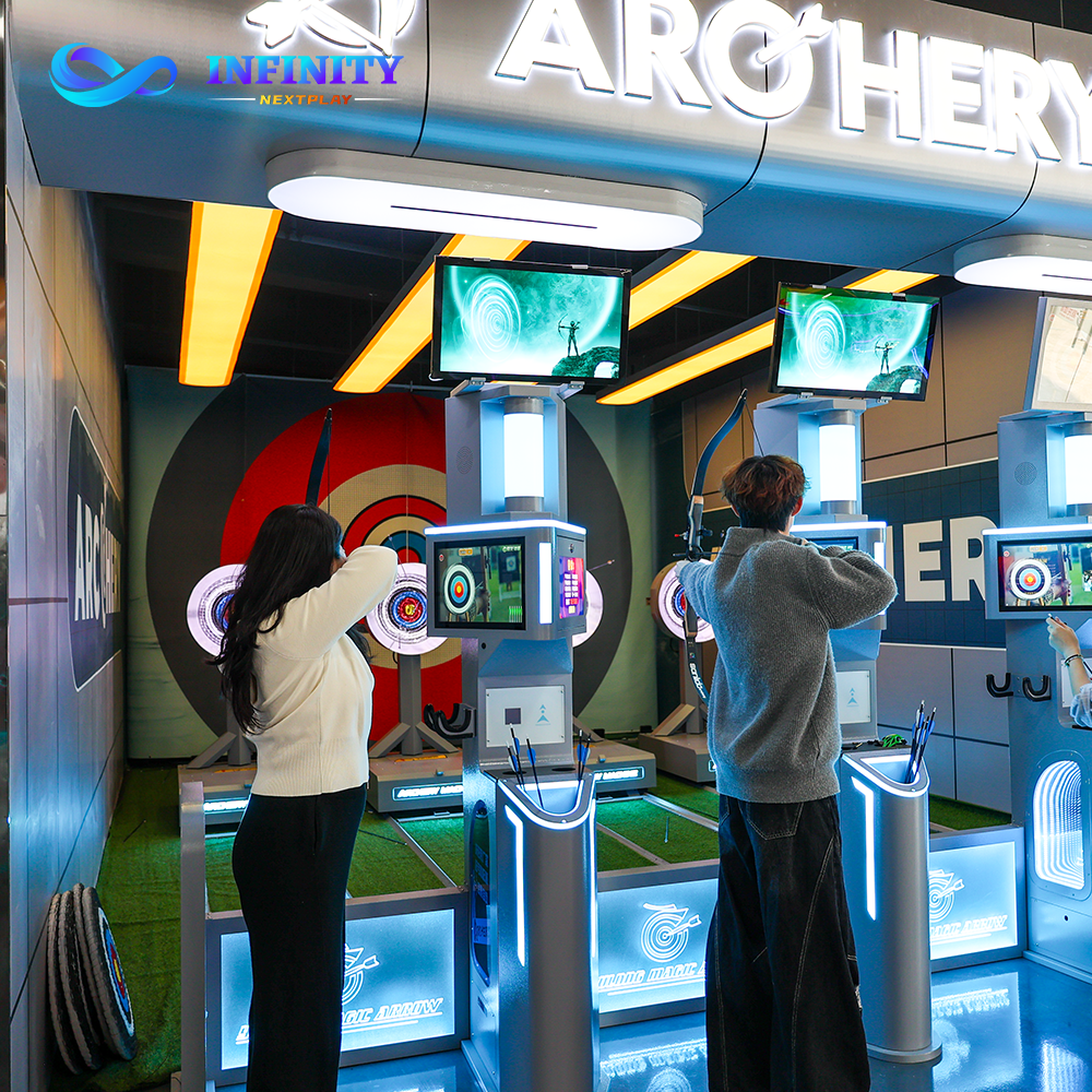 Interactive archery simulator with digital targets and game challenges